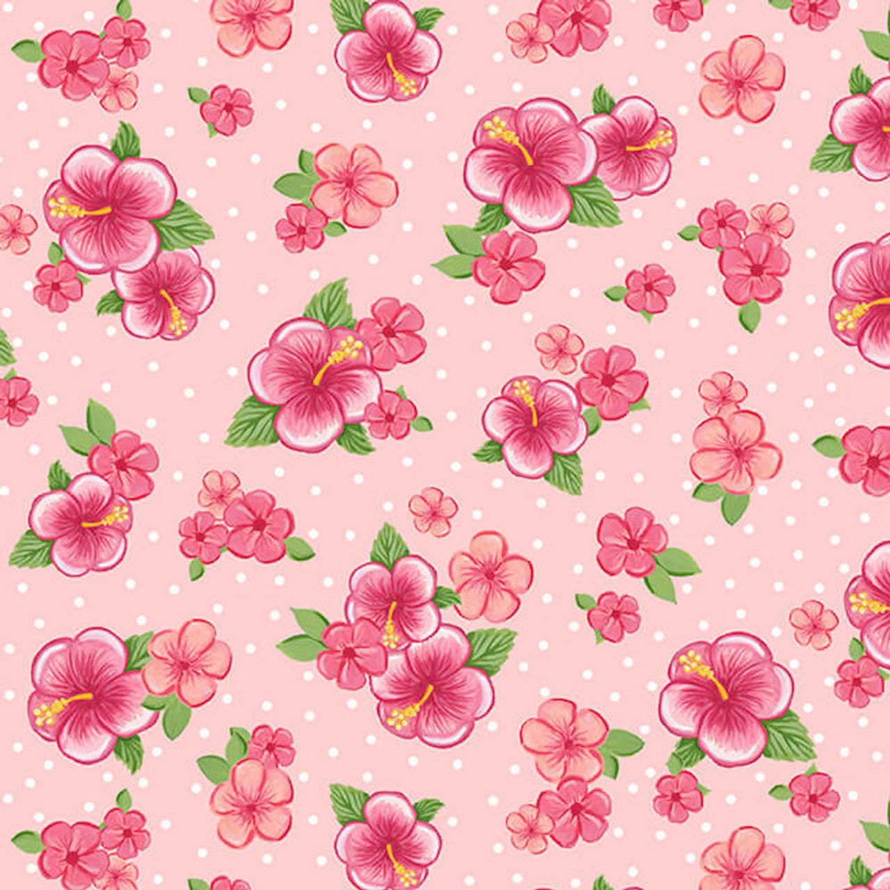 Blank Quilting Let's Flamingle Hibiscus Lt Pink Cotton Fabric
